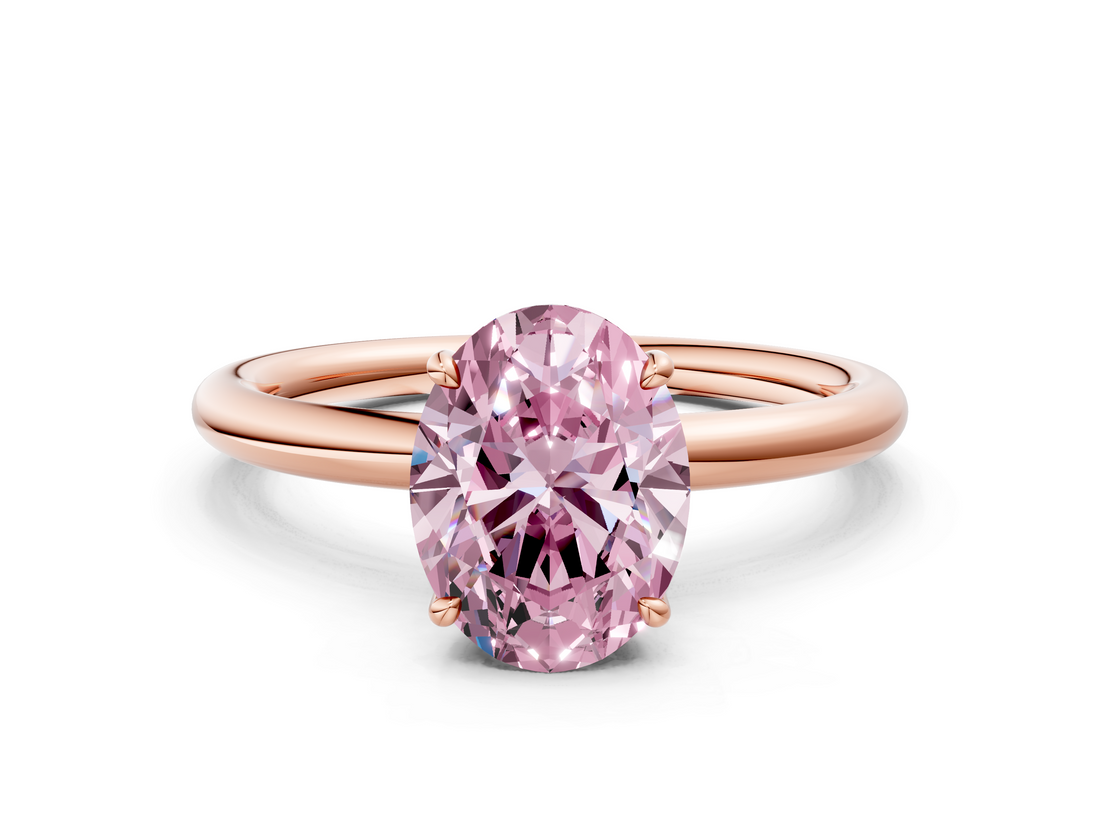 Rose gold Fancy Pink Oval  Cut Solitaire Ring with Thin Band and Four-Prong Setting_22