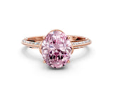 Rose gold Fancy Pink Oval Cut Solitaire Split Shank Pave Diamond Engagement Ring with Four-Prong Setting