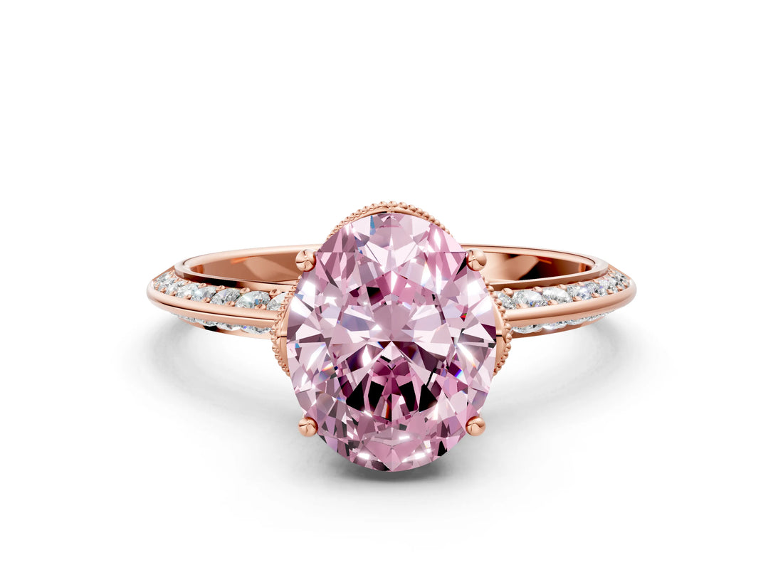 Rose gold Fancy Pink Oval Cut Solitaire Split Shank Pave Diamond Engagement Ring with Four-Prong Setting_24