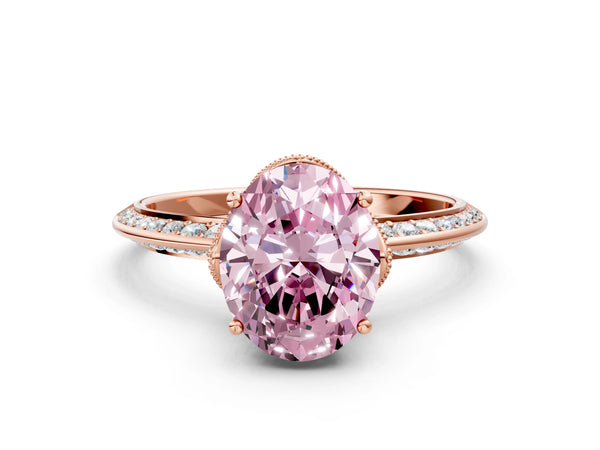 Rose Gold Oval Graduated Pave Engagement Ring Setting for Fancy Pink Center