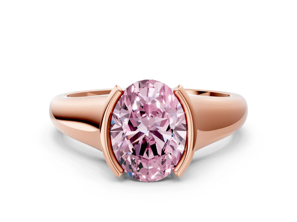 Rose gold Fancy Pink Oval Cut Solitaire Tension Set Diamond Ring with Split Shank Band