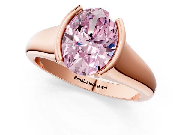 Rose gold Fancy Pink Oval Cut Solitaire Tension Set Diamond Ring with Split Shank Band