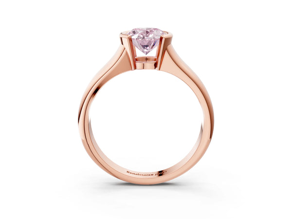 Rose gold Fancy Pink Oval Cut Solitaire Tension Set Diamond Ring with Split Shank Band