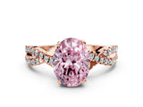 Rose gold Fancy Pink Oval Cut Solitaire Twist Pave Diamond Engagement Ring with Prong Setting