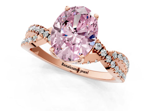 Rose gold Fancy Pink Oval Cut Solitaire Twist Pave Diamond Engagement Ring with Prong Setting_1