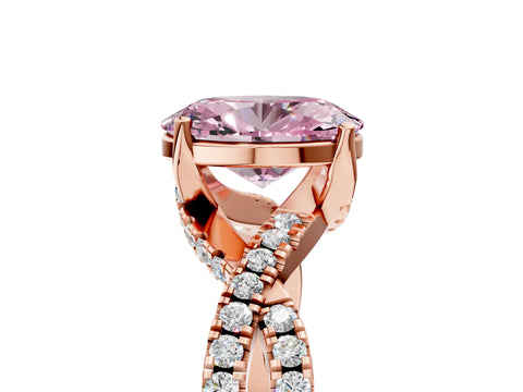 Rose gold Fancy Pink Oval Cut Solitaire Twist Pave Diamond Engagement Ring with Prong Setting_29