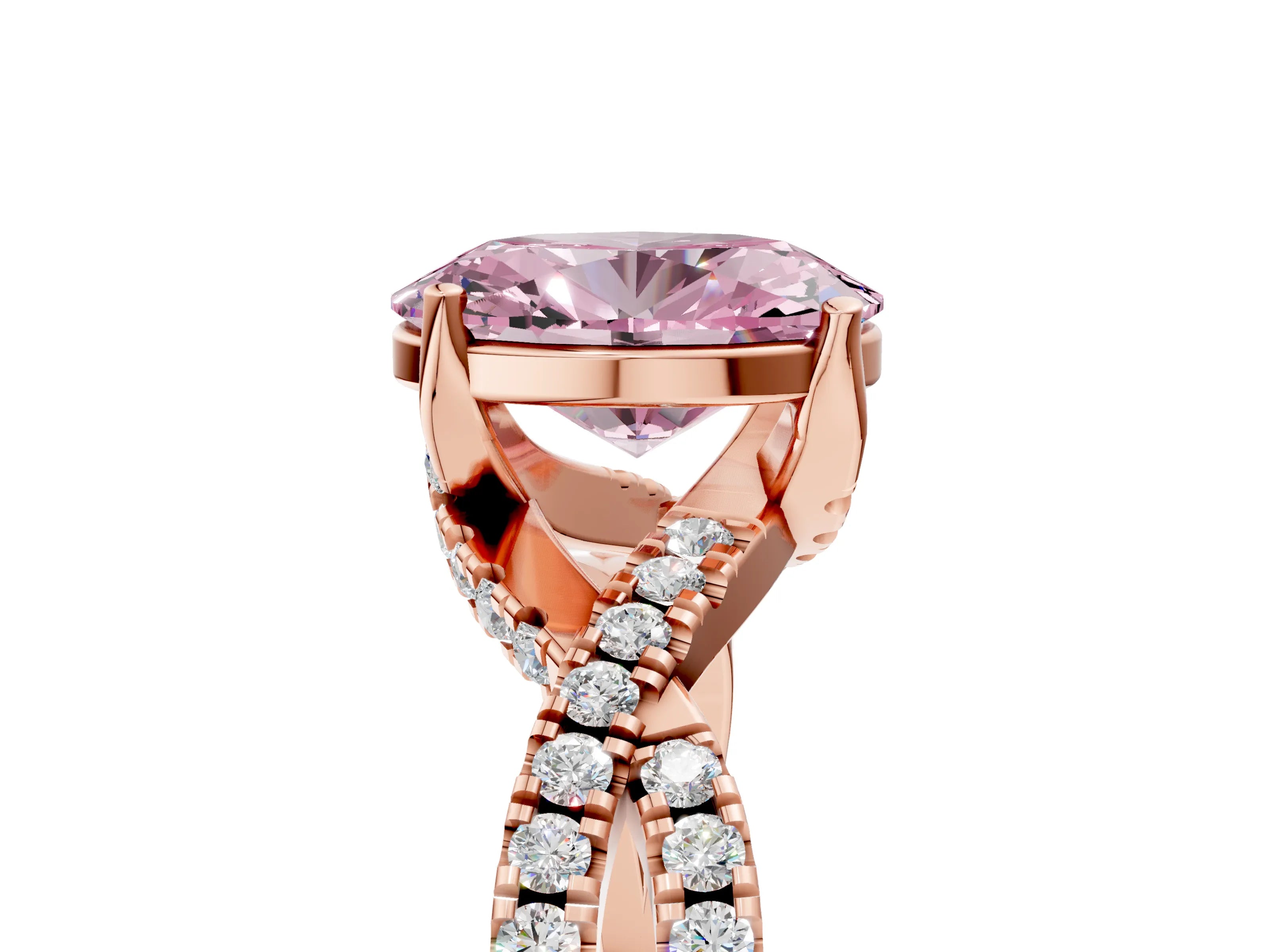 Rose gold Fancy Pink Oval Cut Solitaire Twist Pave Diamond Engagement Ring with Prong Setting_5