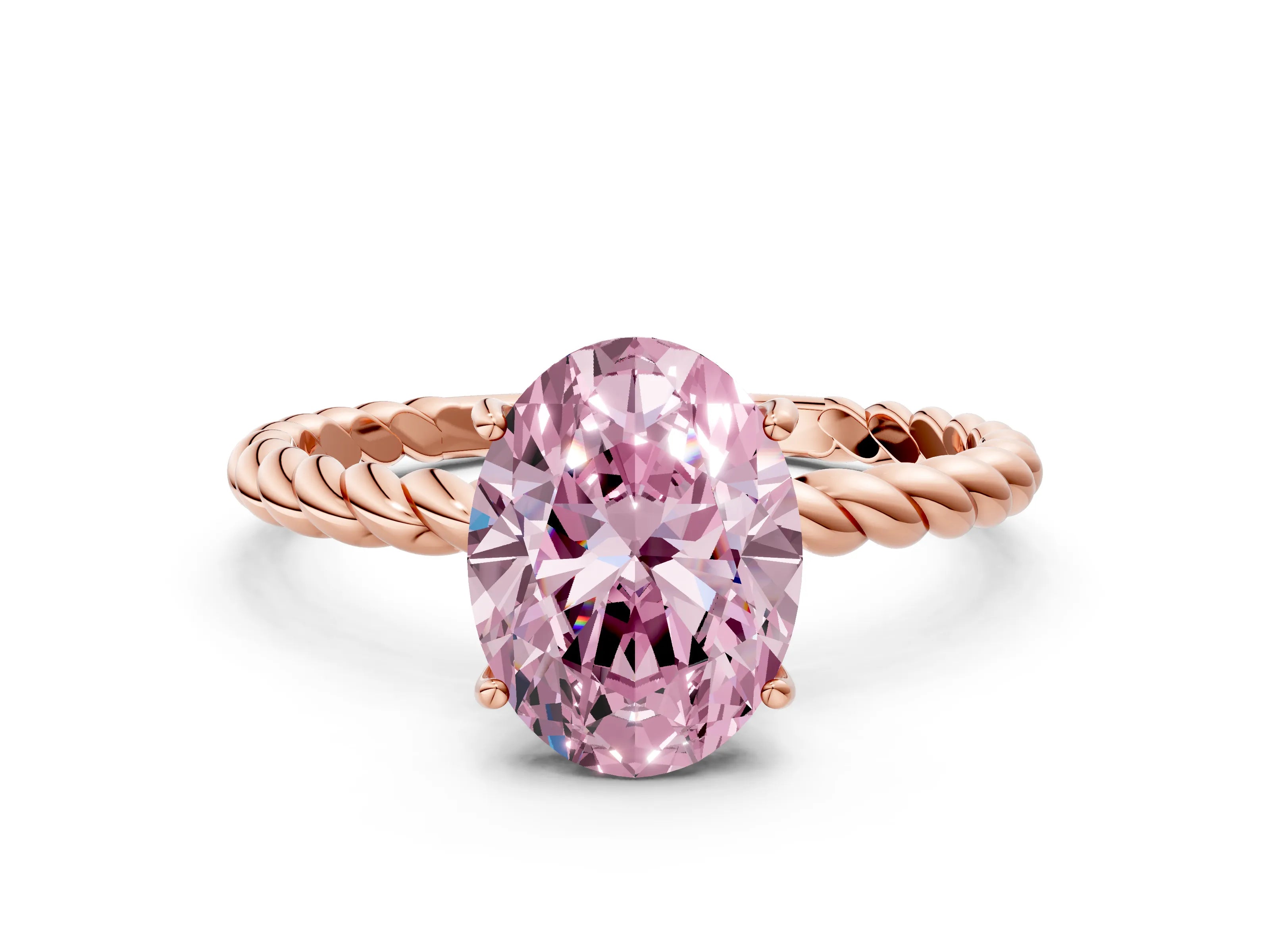 Rose gold Fancy Pink Oval Cut Solitaire Twisted Band 4-Prong Ring