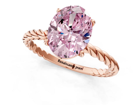 Rose gold Fancy Pink Oval Cut Solitaire Twisted Band 4-Prong Ring_1