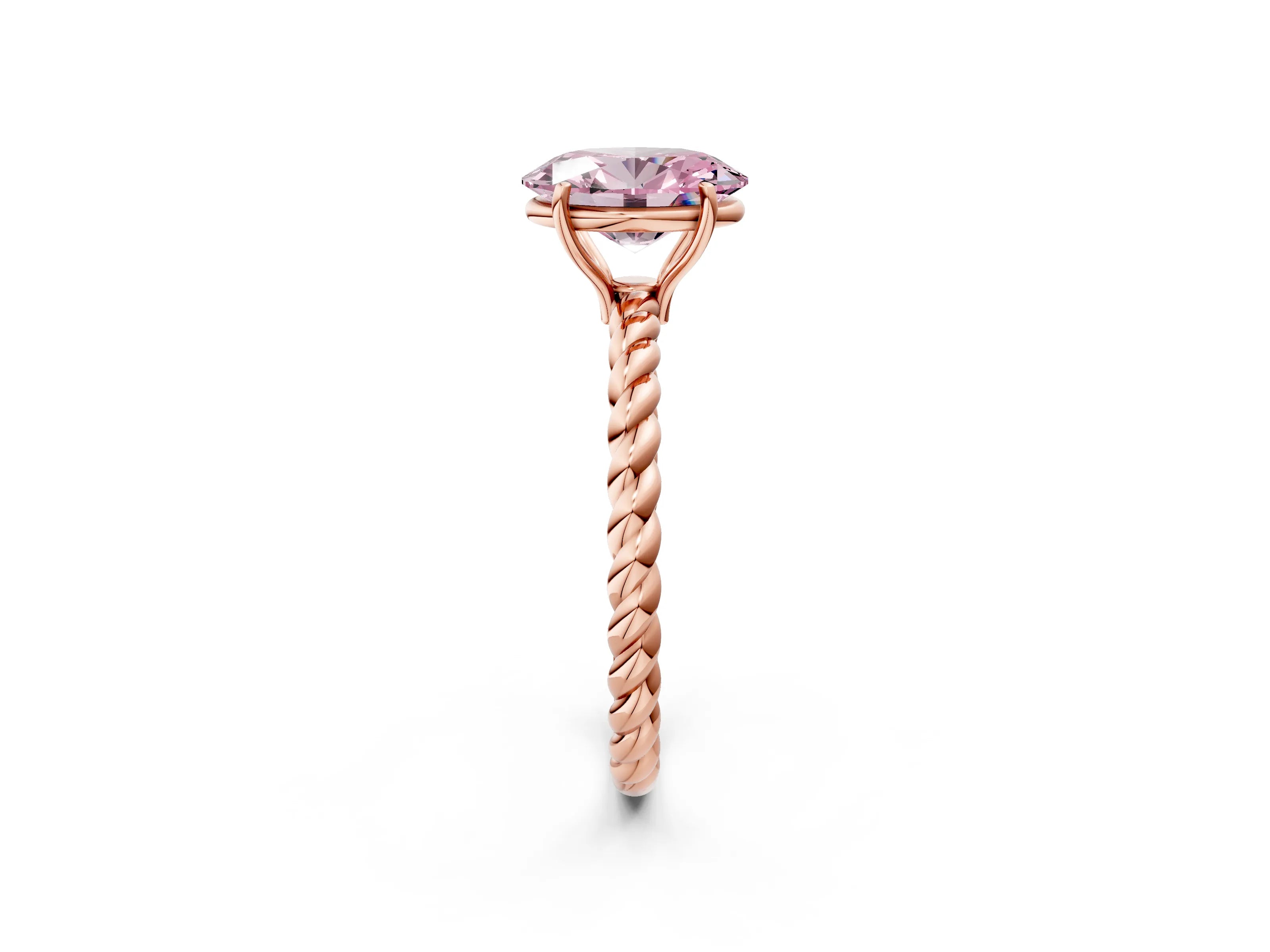 Rose gold Fancy Pink Oval Cut Solitaire Twisted Band 4-Prong Ring_2
