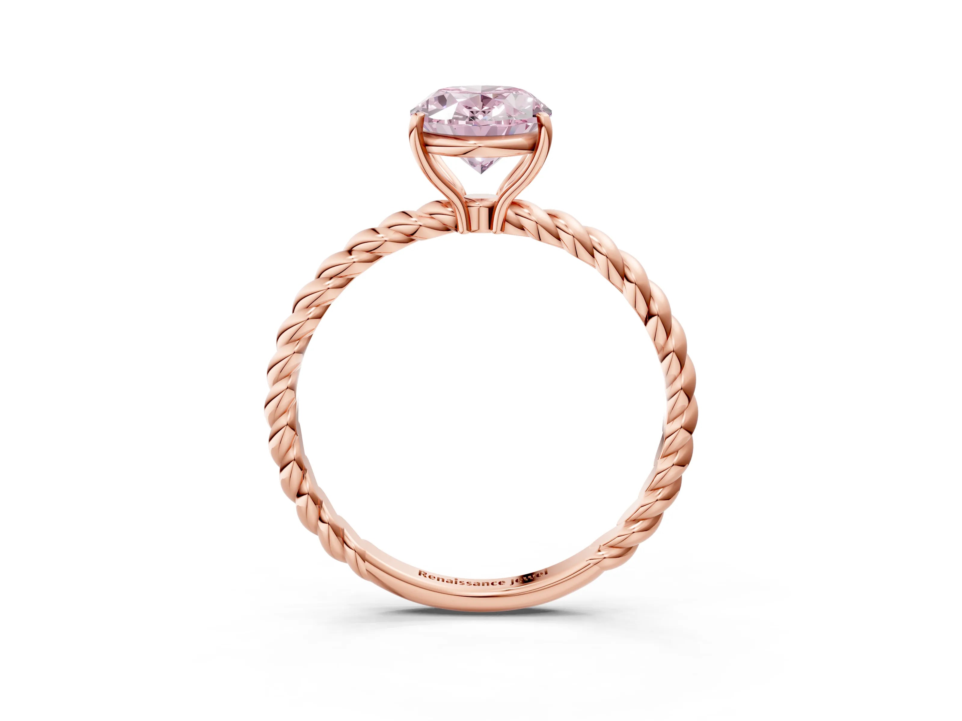 Rose gold Fancy Pink Oval Cut Solitaire Twisted Band 4-Prong Ring_3