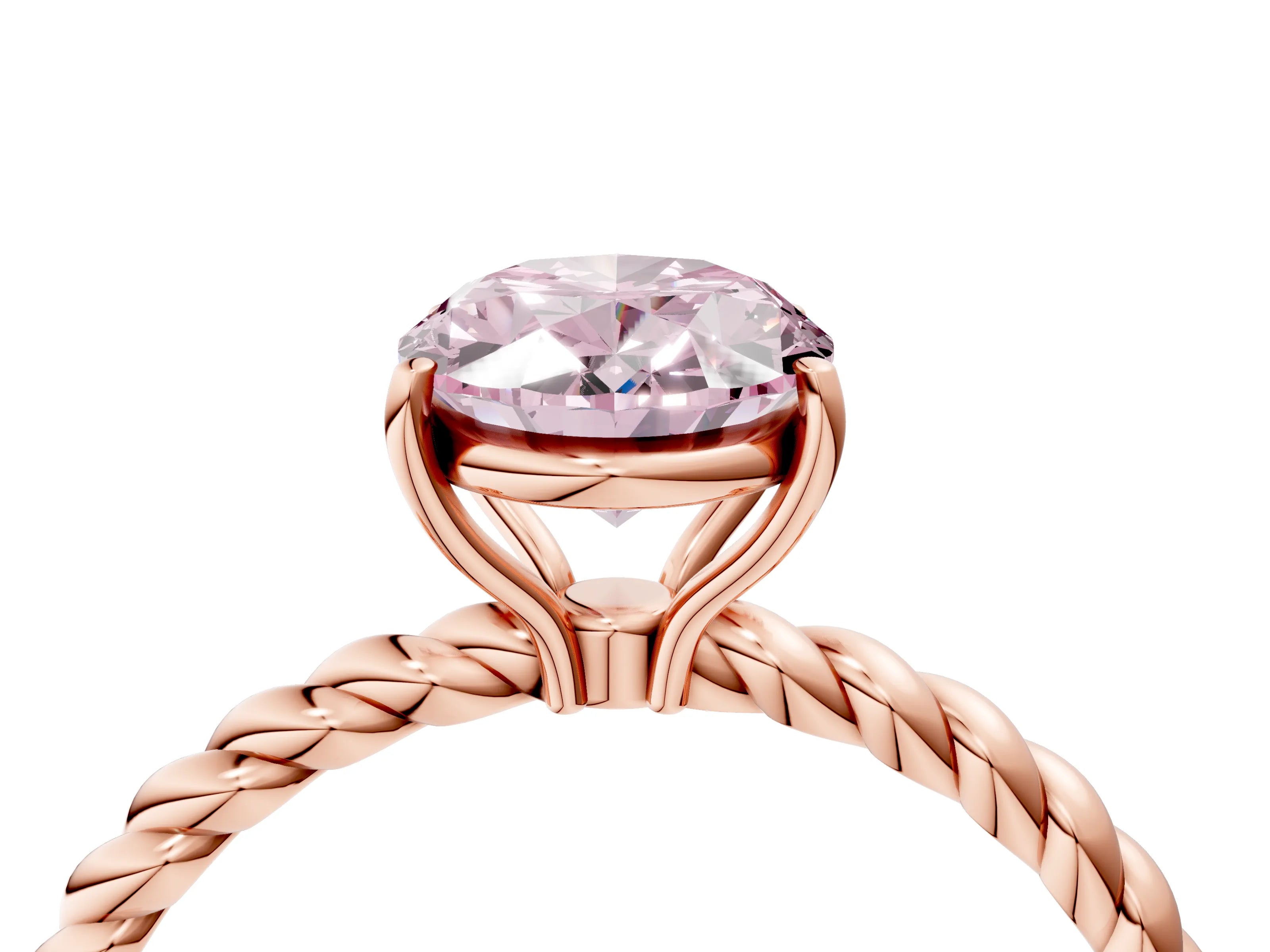 Rose gold Fancy Pink Oval Cut Solitaire Twisted Band 4-Prong Ring_4