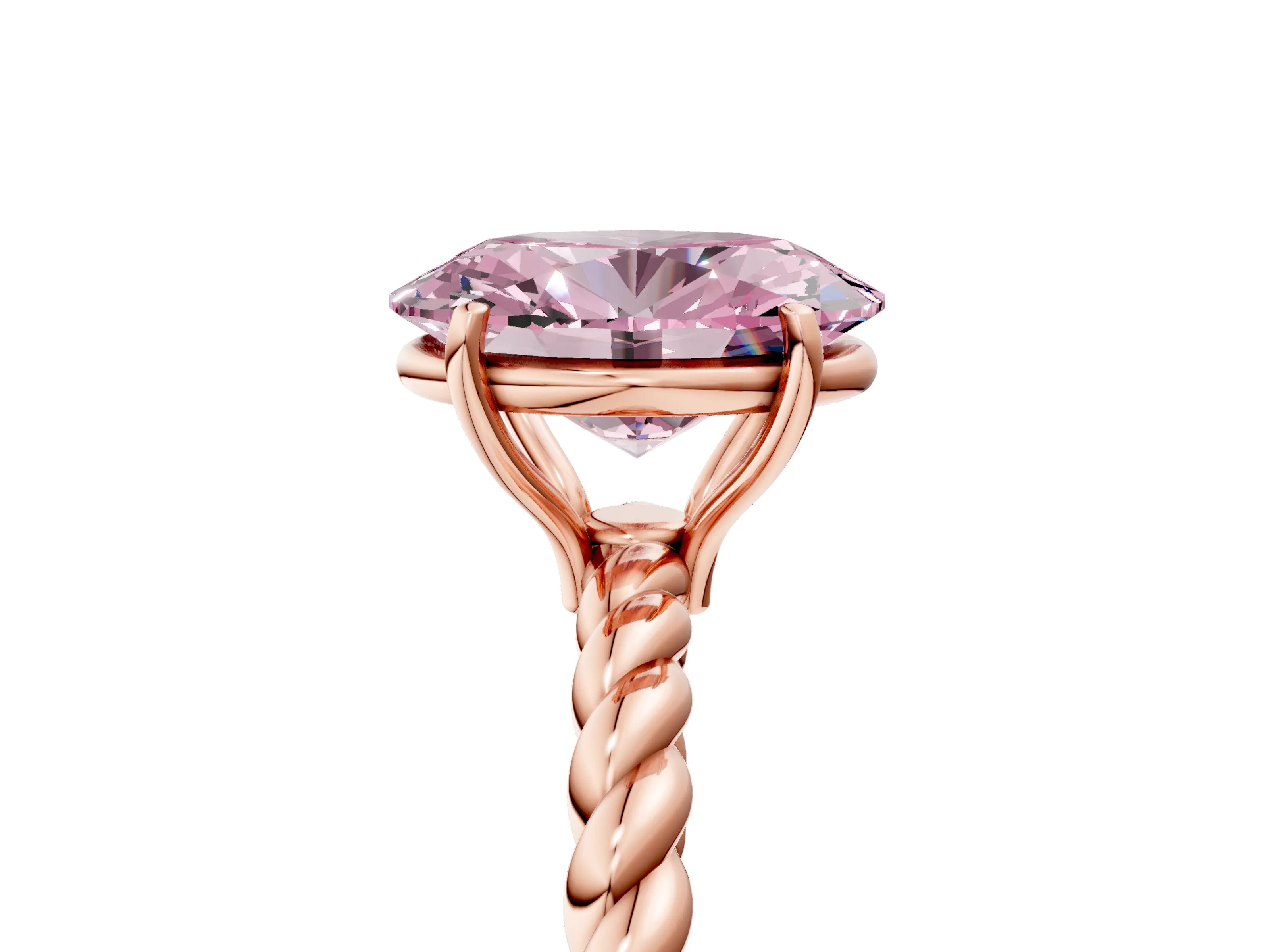 Rose gold Fancy Pink Oval Cut Solitaire Twisted Band 4-Prong Ring_5