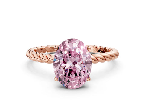 Rose gold Fancy Pink Oval Cut Solitaire Twisted Band 4-Prong Ring