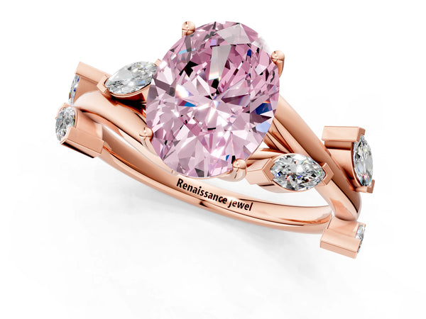 Rose gold Fancy Pink Oval Cut Solitaire Twisted Band Marquise Accent Prong Setting Ring