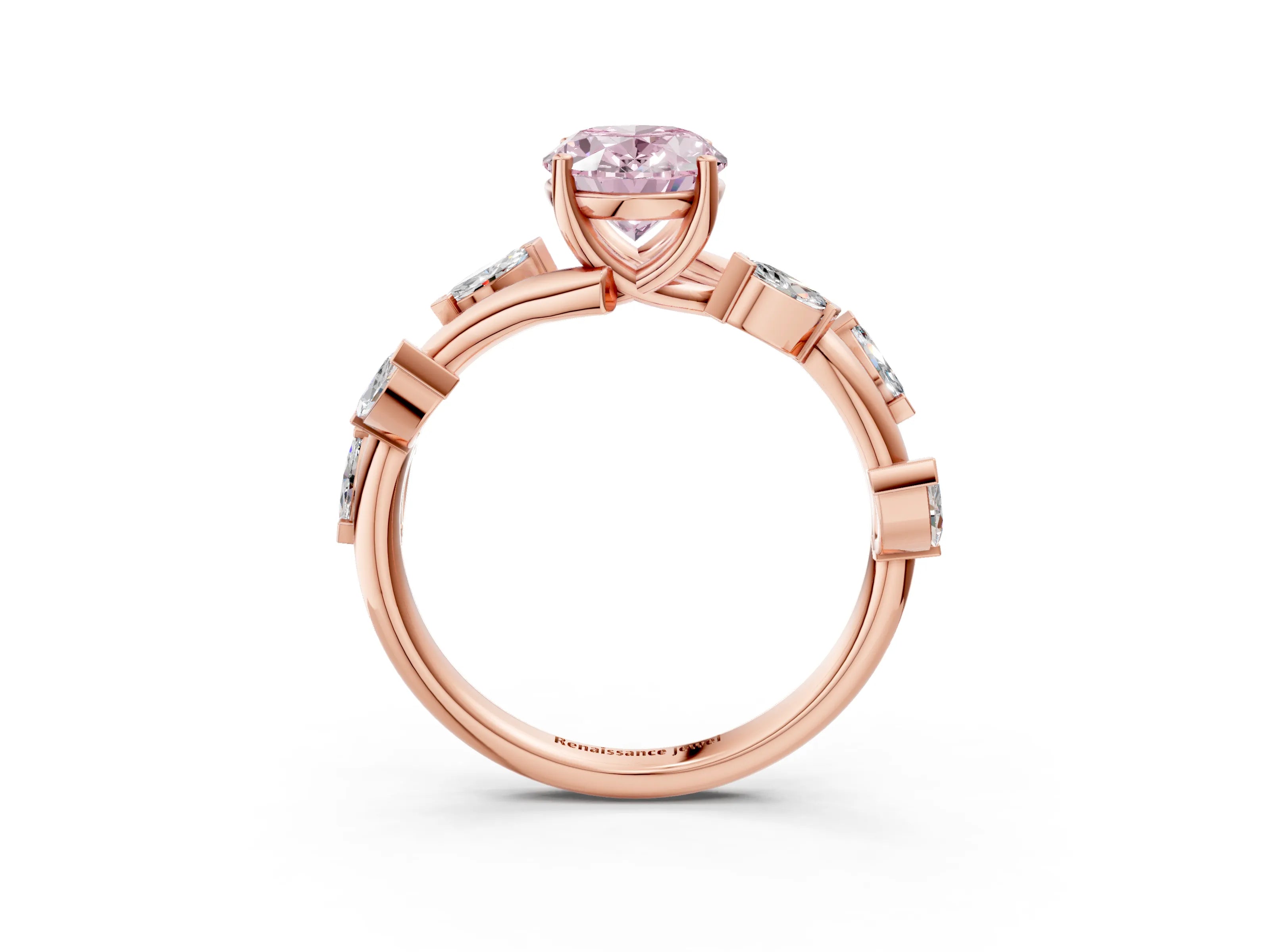 Rose gold Fancy Pink Oval Cut Solitaire Twisted Band Marquise Accent Prong Setting Ring_3