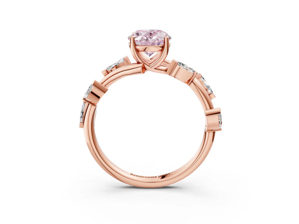 Rose gold Fancy Pink Oval Cut Solitaire Twisted Band Marquise Accent Prong Setting Ring
