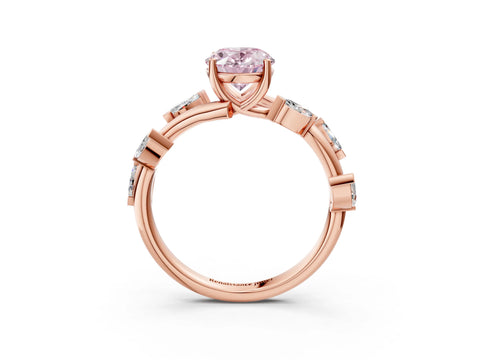 Rose gold Fancy Pink Oval Cut Solitaire Twisted Band Marquise Accent Prong Setting Ring_3