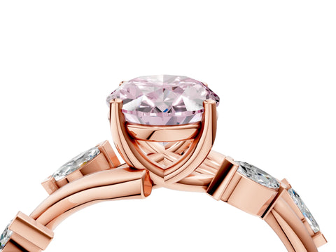 Rose gold Fancy Pink Oval Cut Solitaire Twisted Band Marquise Accent Prong Setting Ring_4