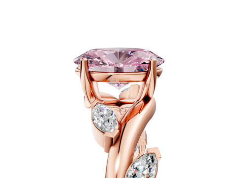 Rose gold Fancy Pink Oval Cut Solitaire Twisted Band Marquise Accent Prong Setting Ring_5