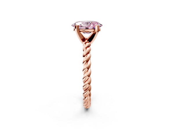 Rose gold Fancy Pink Oval  Cut Solitaire Twisted Band with Four-Prong Setting