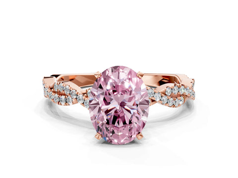 Rose gold Fancy Pink Oval Cut Solitaire Twisted Pave Band with Four-Prong Setting_3