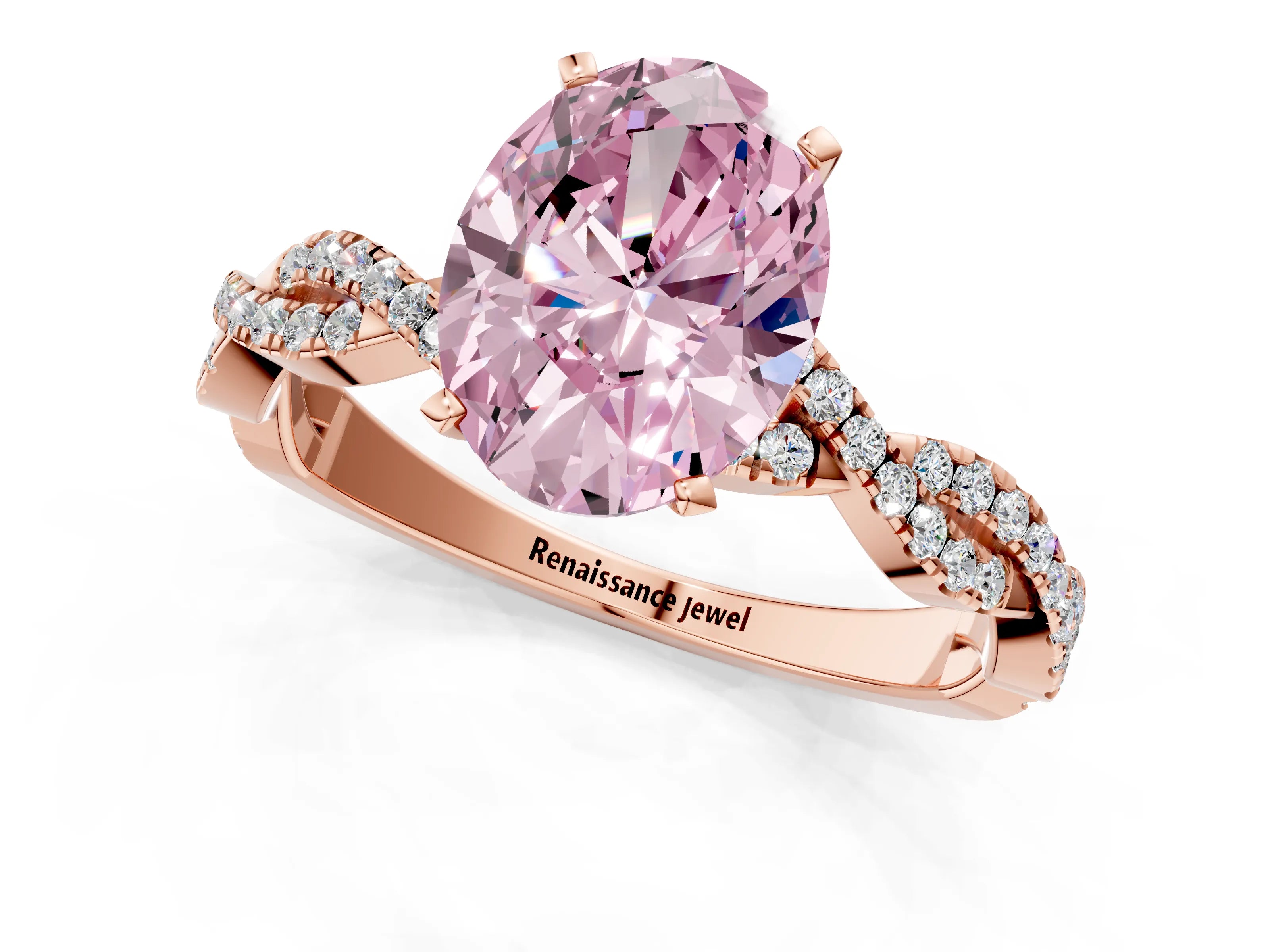 Rose gold Fancy Pink Oval Cut Solitaire Twisted Pave Band with Four-Prong Setting_4