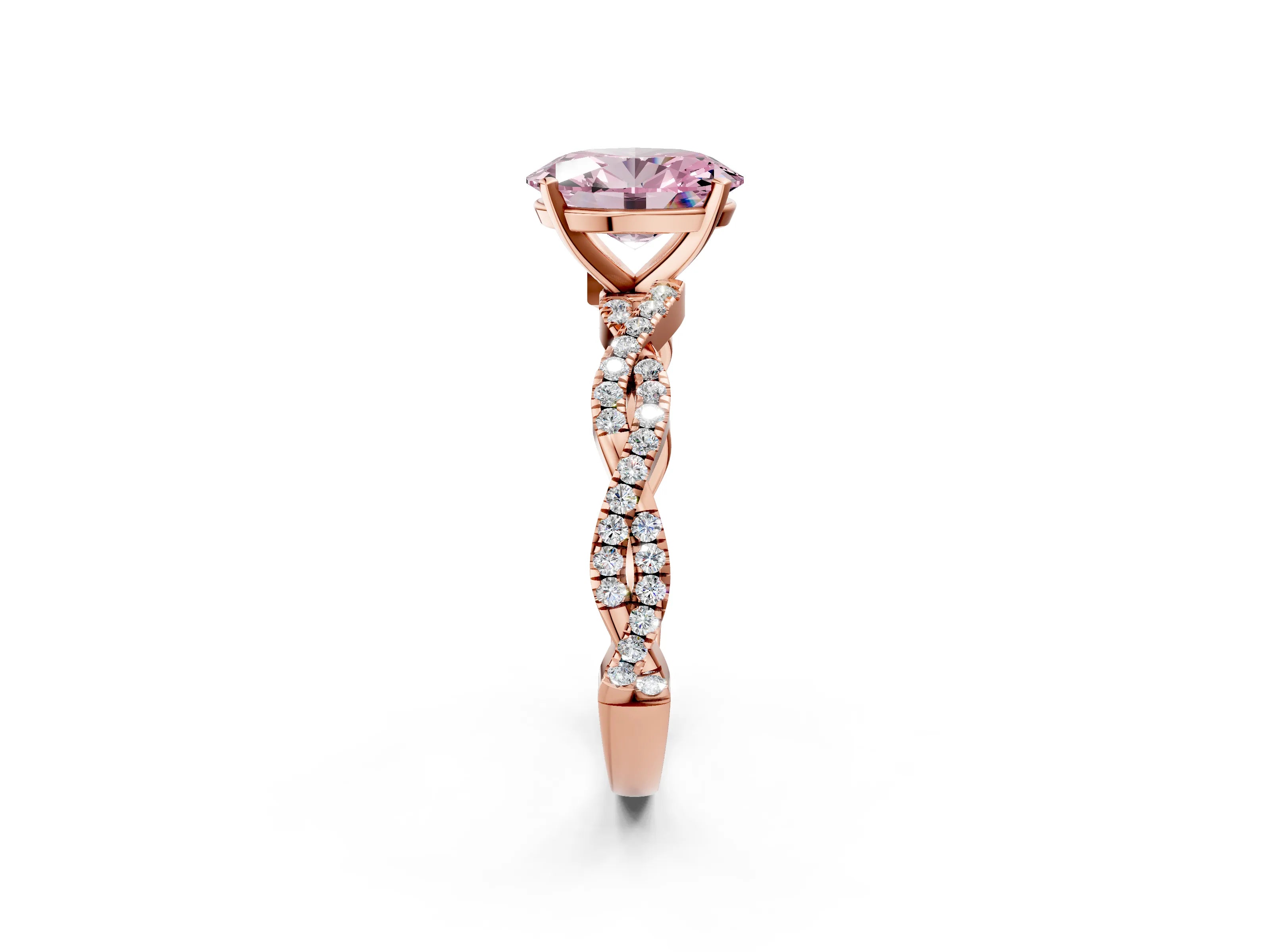 Rose gold Fancy Pink Oval Cut Solitaire Twisted Pave Band with Four-Prong Setting_5