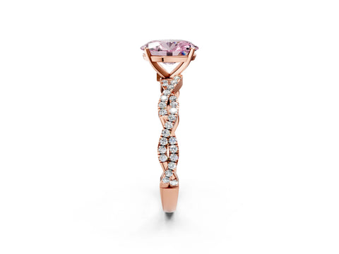 Rose gold Fancy Pink Oval Cut Solitaire Twisted Pave Band with Four-Prong Setting_5