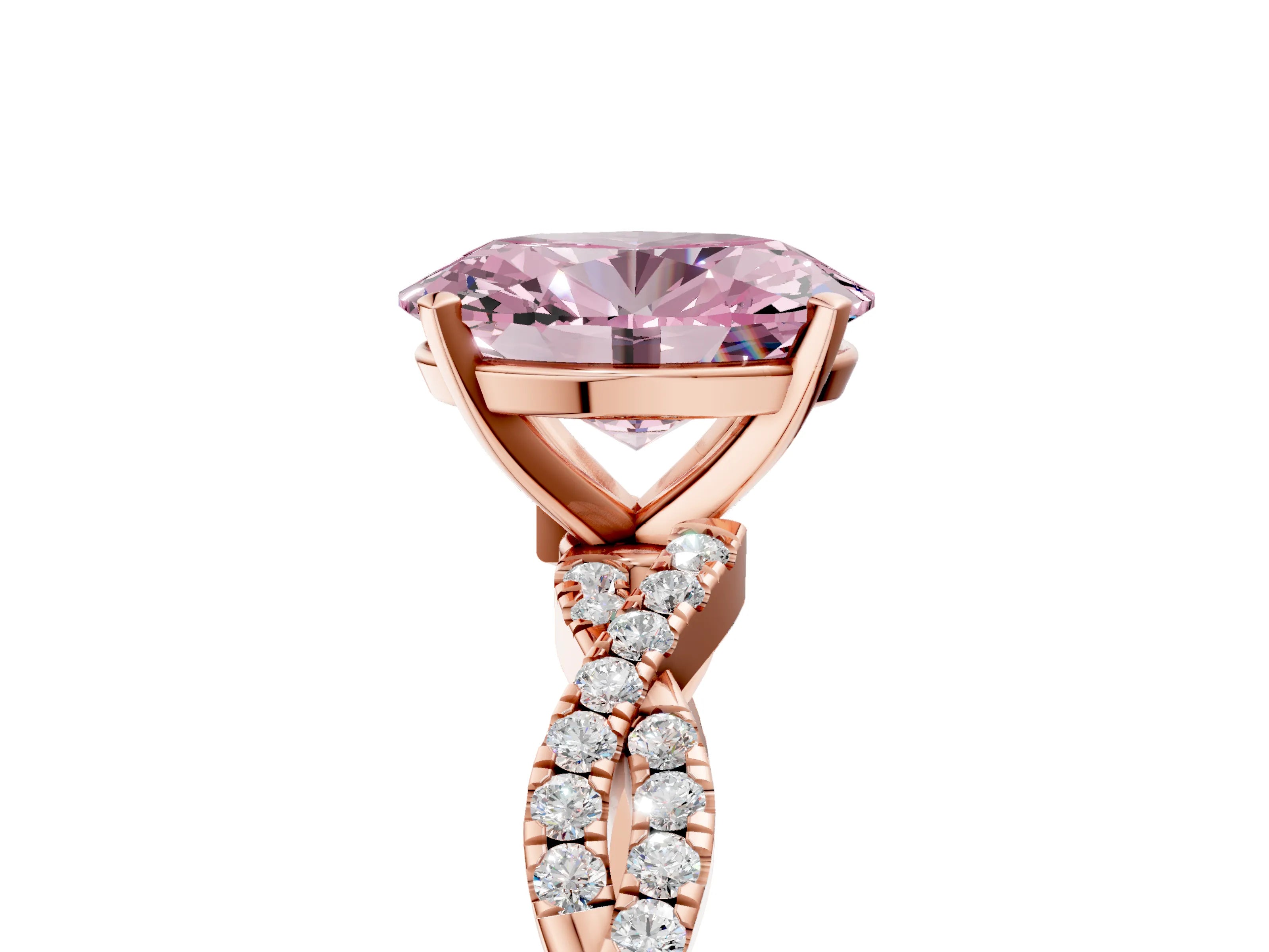 Rose gold Fancy Pink Oval Cut Solitaire Twisted Pave Band with Four-Prong Setting_8