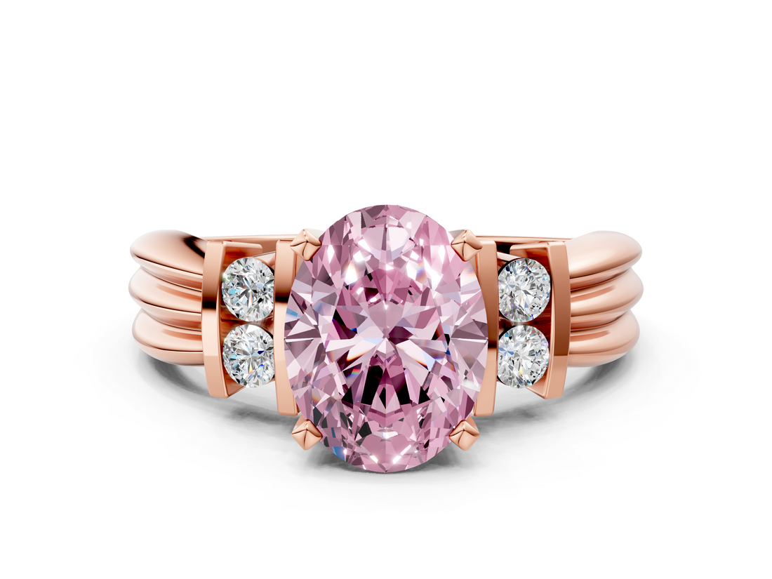 Rose gold Fancy Pink Oval  Cut Three-Stone Channel Set Ring with Bar Prongs_65