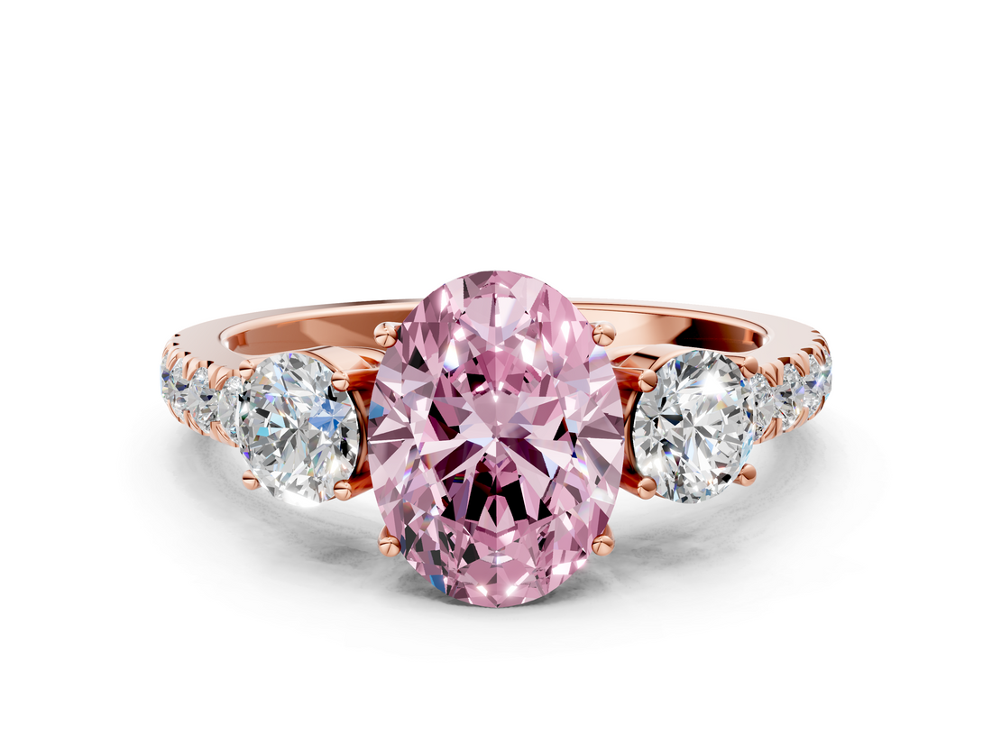 Rose gold Fancy Pink Oval  Cut Three-Stone Diamond Pave Band with Prong Setting_37