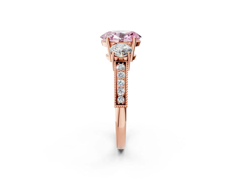 Rose gold Fancy Pink Oval Cut Three-Stone Diamond Ring with Pavé Band and Four-Prong Setting_2