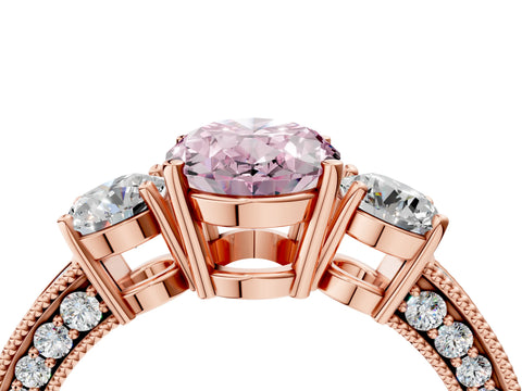 Rose gold Fancy Pink Oval Cut Three-Stone Diamond Ring with Pavé Band and Four-Prong Setting_4
