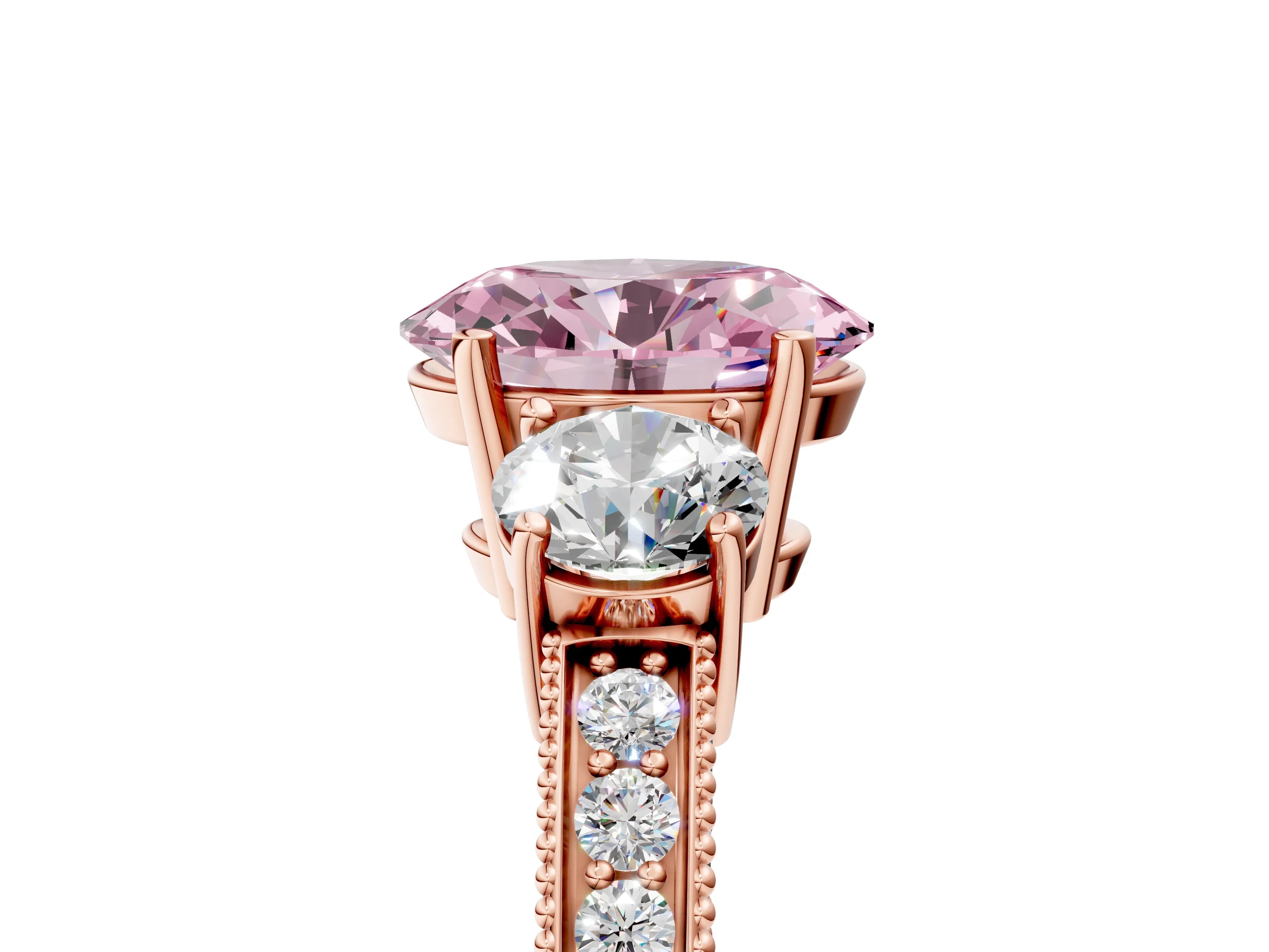 Rose gold Fancy Pink Oval Cut Three-Stone Diamond Ring with Pavé Band and Four-Prong Setting_5