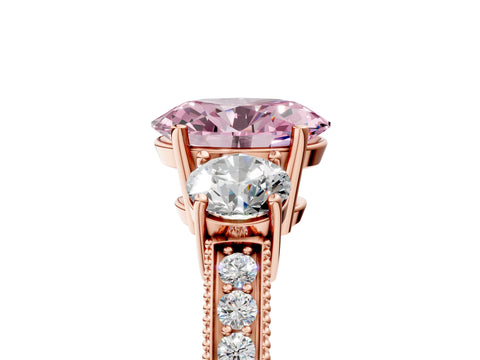 Rose gold Fancy Pink Oval Cut Three-Stone Diamond Ring with Pavé Band and Four-Prong Setting_5