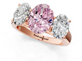 Rose gold Fancy Pink Oval Cut Three-Stone Diamond Ring with Prong Setting on a Classic Band_13
