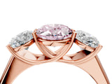 Rose gold Fancy Pink Oval Cut Three-Stone Diamond Ring with Prong Setting on a Classic Band_16