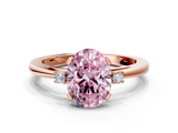 Rose gold Fancy Pink Oval  Cut Three-Stone Solitaire Ring with Round Accent Diamonds and Four-Prong Setting_20