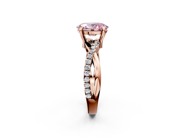 Rose gold Fancy Pink Oval  Cut Twist Band Solitaire Diamond Ring with Pavé Setting