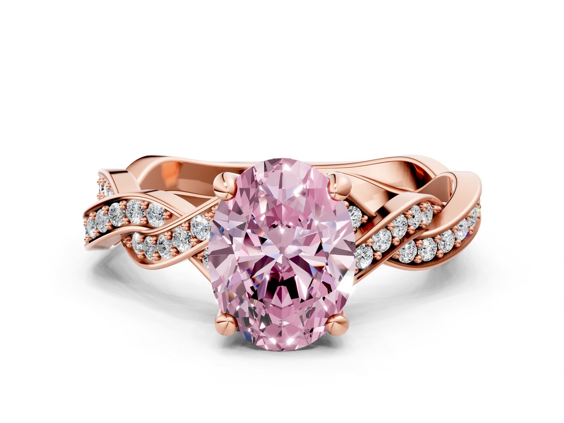 Rose gold Fancy Pink Oval  Cut Twisted Pavé Band Solitaire Ring with Four-Prong Setting_55
