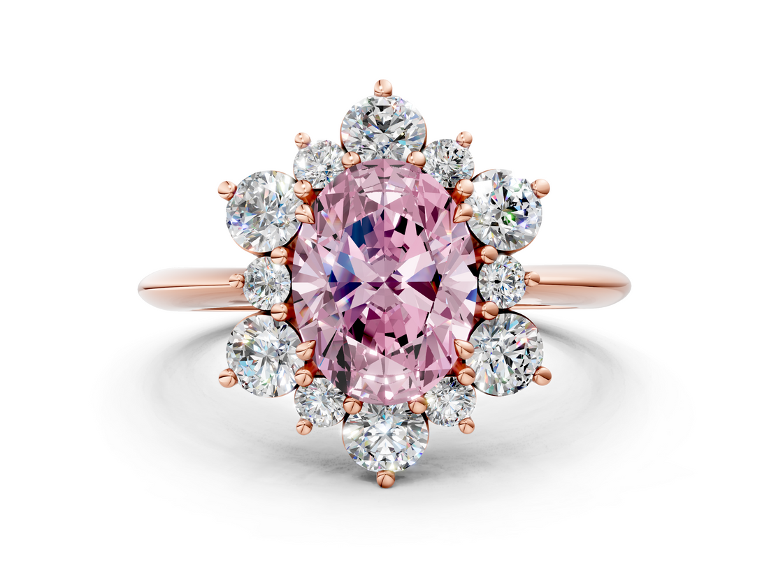 Rose gold Fancy Pink Oval  Diamond Cluster Halo Ring with Solitaire Band and Four-Prong Setting_20