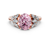 Rose gold Fancy Pink Oval  Diamond Cluster Leaf Design Ring with Prong Setting_66