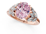 Rose gold Fancy Pink Oval  Diamond Cluster Leaf Design Ring with Prong Setting_67