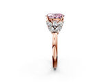 Rose gold Fancy Pink Oval  Diamond Cluster Leaf Design Ring with Prong Setting_68