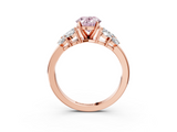 Rose gold Fancy Pink Oval  Diamond Cluster Leaf Design Ring with Prong Setting_69