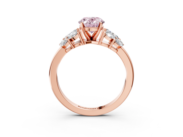 Rose Gold Oval Cluster Leaf Engagement Ring Setting for Fancy Pink Center with Marquise Accents