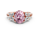 Rose gold Fancy Pink Oval  Diamond Floral Cluster Ring with Solitaire Band and Prong Setting_43