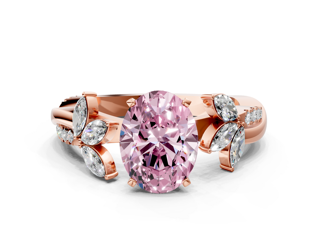 Rose gold Fancy Pink Oval  Diamond Floral Vine Solitaire Engagement Ring_3