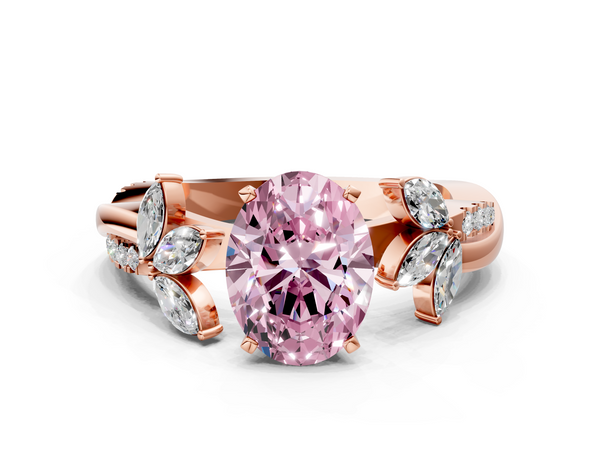 Rose gold Fancy Pink Oval  Diamond Floral Vine Solitaire Engagement Ring